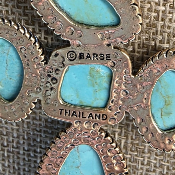 BARSE Turquoise Cross Pendant Necklace VINTAGE Gold Tone - Picture 4 of 6